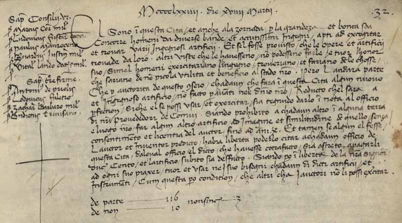 A page of a handwritten Venetian Senate register headed with the date 19 March 1474.